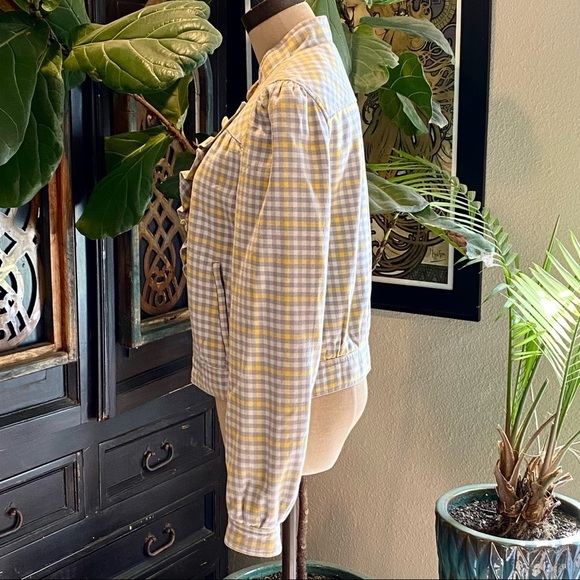 Anthropologie Idra Gingham Check Ruffled Lapel Zip Jacket. Bomber cut - Picture 5 of 13